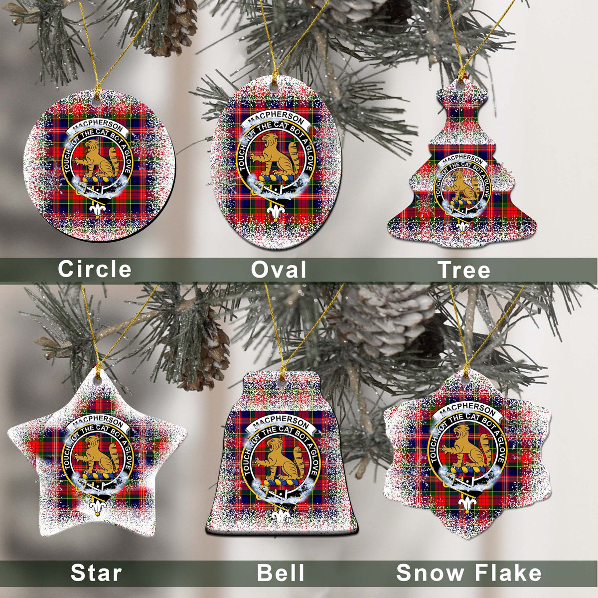 MacPherson Tartan Christmas Ceramic Ornament - Snow Style