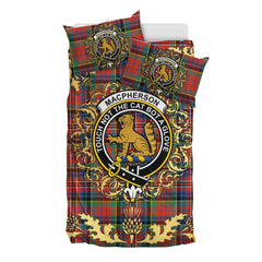 MacPherson Ancient Tartan Crest Bedding Set - Golden Thistle Style