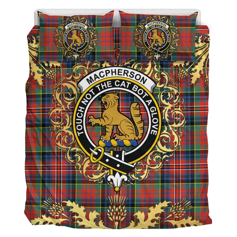 MacPherson Ancient Tartan Crest Bedding Set - Golden Thistle Style
