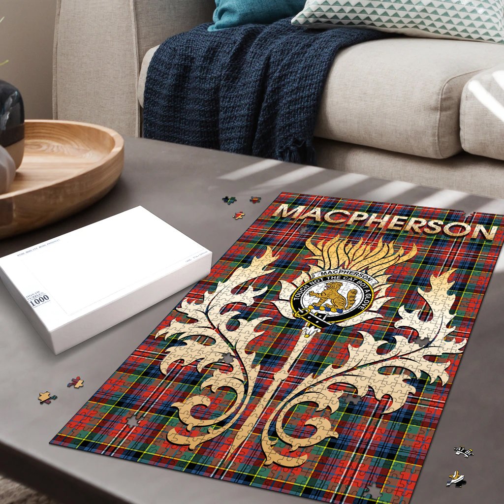 MacPherson Ancient Tartan Crest Thistle Jigsaw Puzzles