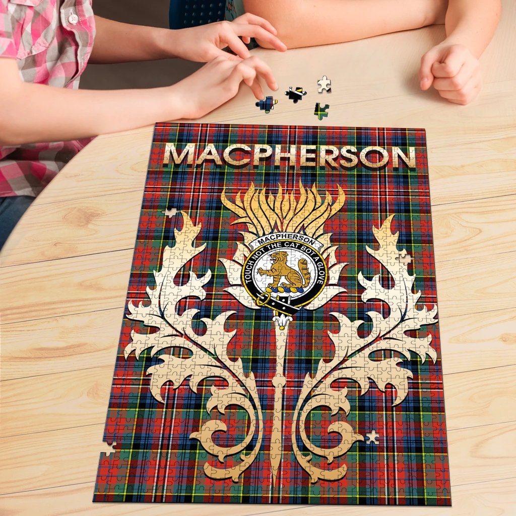 MacPherson Ancient Tartan Crest Thistle Jigsaw Puzzles