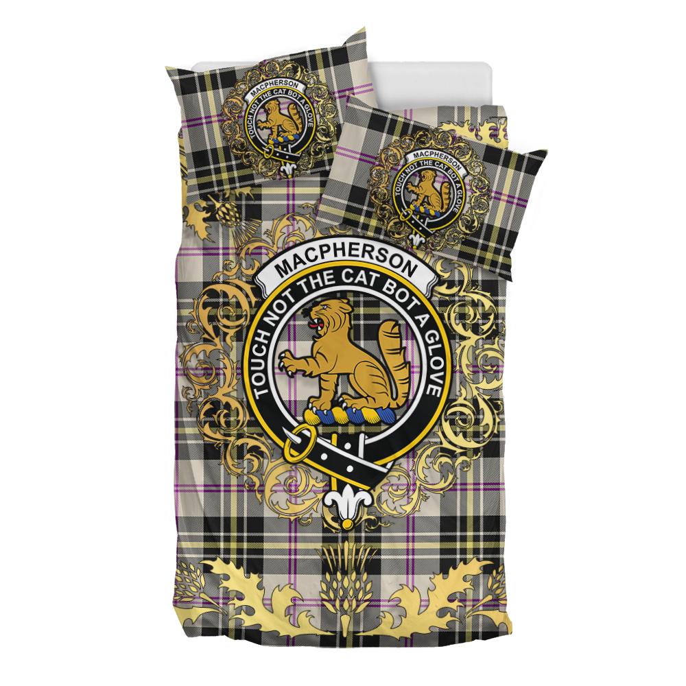 MacPherson Dress Ancient Tartan Crest Bedding Set - Golden Thistle Style