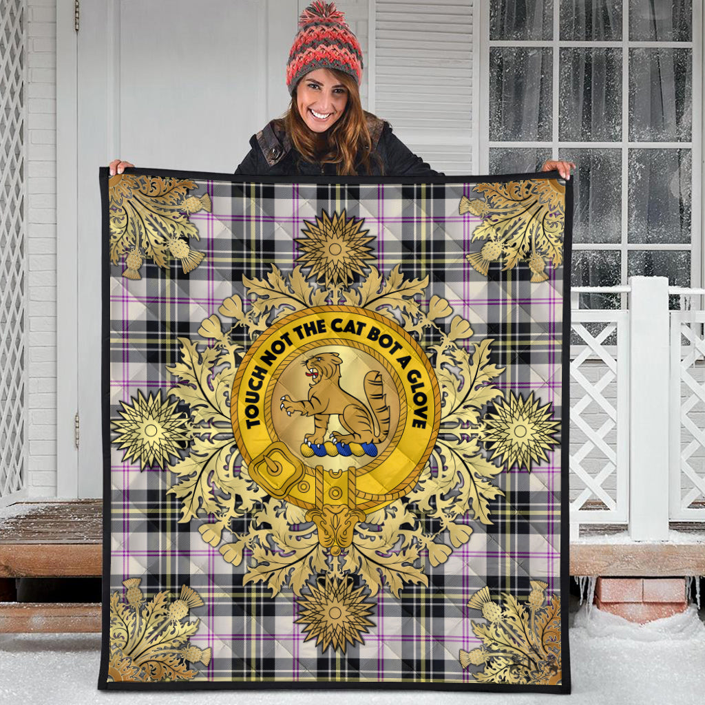 MacPherson Dress Ancient Tartan Crest Premium Quilt - Gold Thistle Style
