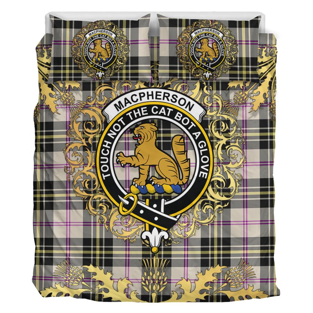 MacPherson Dress Ancient Tartan Crest Bedding Set - Golden Thistle Style