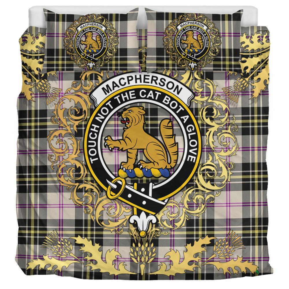 MacPherson Dress Ancient Tartan Crest Bedding Set - Golden Thistle Style
