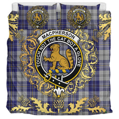 MacPherson Dress Blue Tartan Crest Bedding Set - Golden Thistle Style