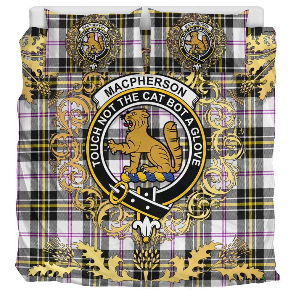 MacPherson Dress Modern Tartan Crest Bedding Set - Golden Thistle Style