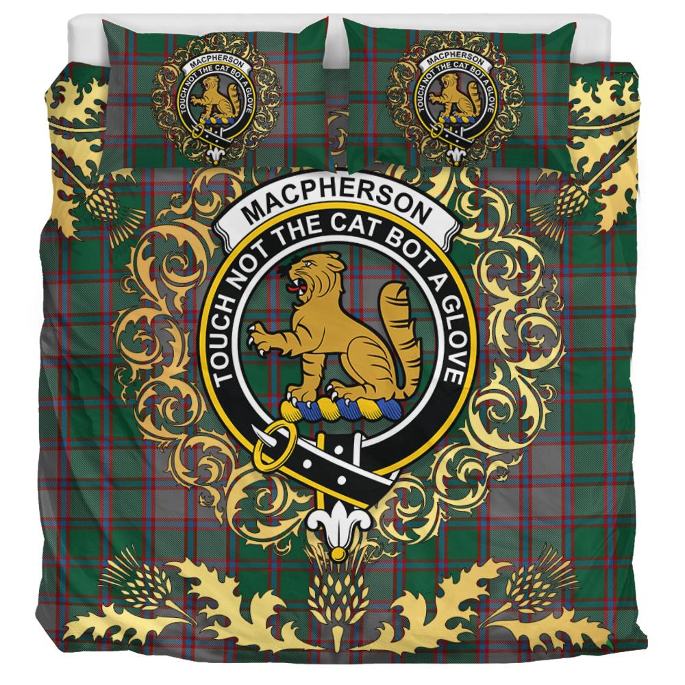 MacPherson Gathering Tartan Crest Bedding Set - Golden Thistle Style