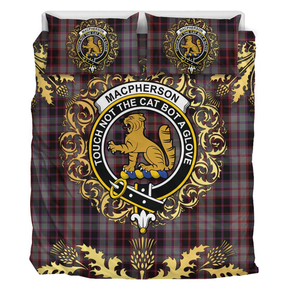 MacPherson Hunting Tartan Crest Bedding Set - Golden Thistle Style