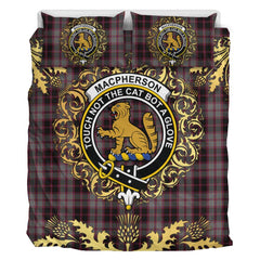 MacPherson Hunting Tartan Crest Bedding Set - Golden Thistle Style