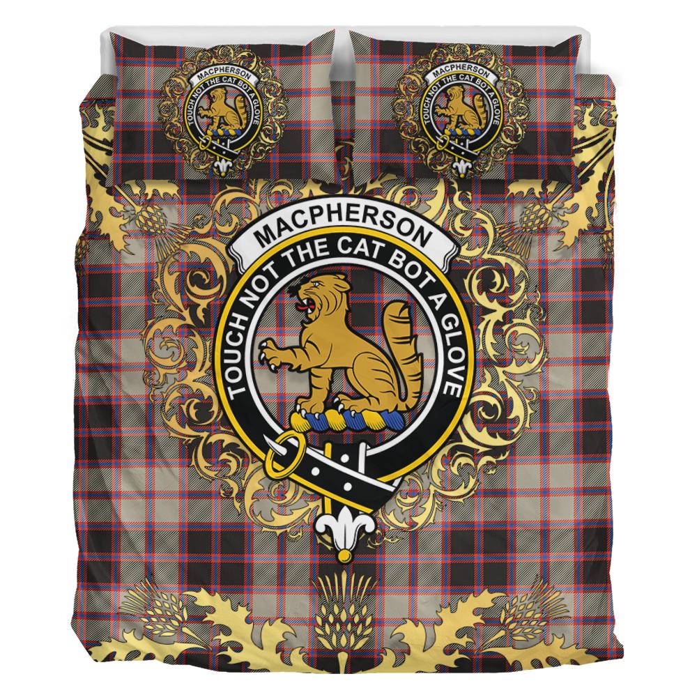 MacPherson Hunting Ancient Tartan Crest Bedding Set - Golden Thistle Style