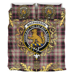 MacPherson Hunting Ancient Tartan Crest Bedding Set - Golden Thistle Style