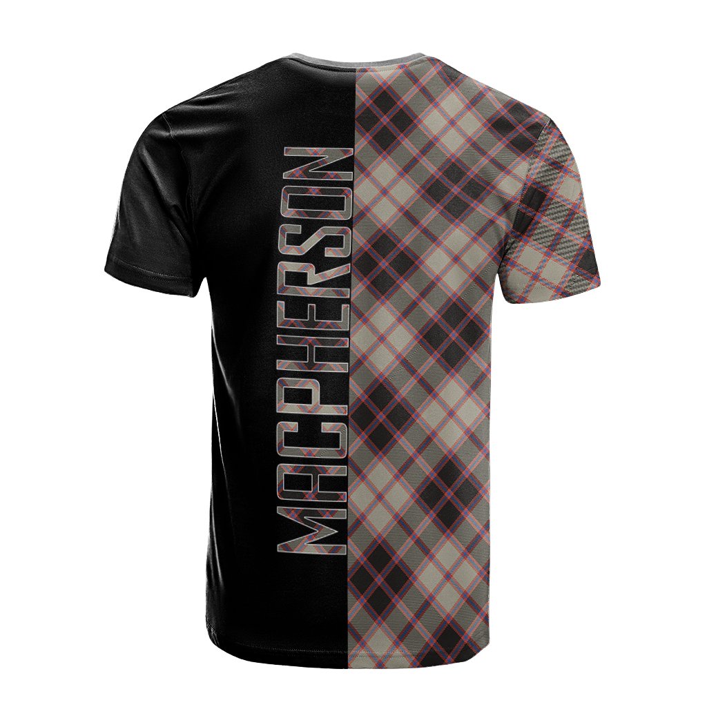 MacPherson Hunting Ancient Tartan T-Shirt Half of Me - Cross Style