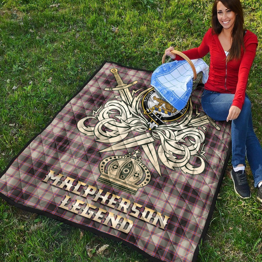 MacPherson Hunting Ancient Tartan Crest Legend Gold Royal Premium Quilt