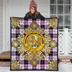 MacPherson Hunting Modern Tartan Crest Premium Quilt - Gold Thistle Style