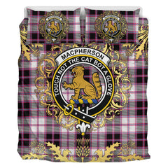 MacPherson Hunting Modern Tartan Crest Bedding Set - Golden Thistle Style