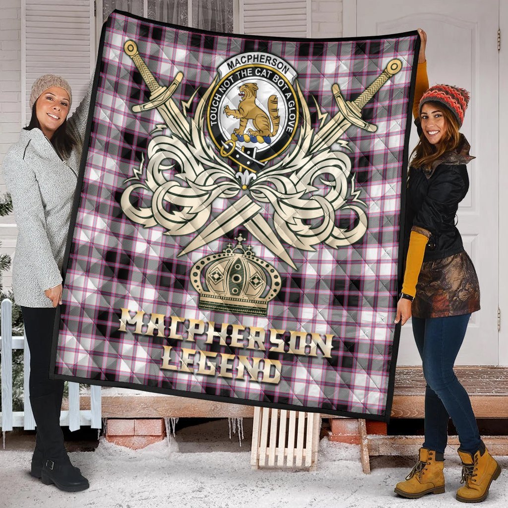 MacPherson Hunting Modern Tartan Crest Legend Gold Royal Premium Quilt