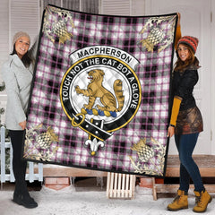 MacPherson Hunting Modern Tartan Crest Premium Quilt - Gold Thistle Style