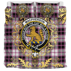 MacPherson Hunting Modern Tartan Crest Bedding Set - Golden Thistle Style