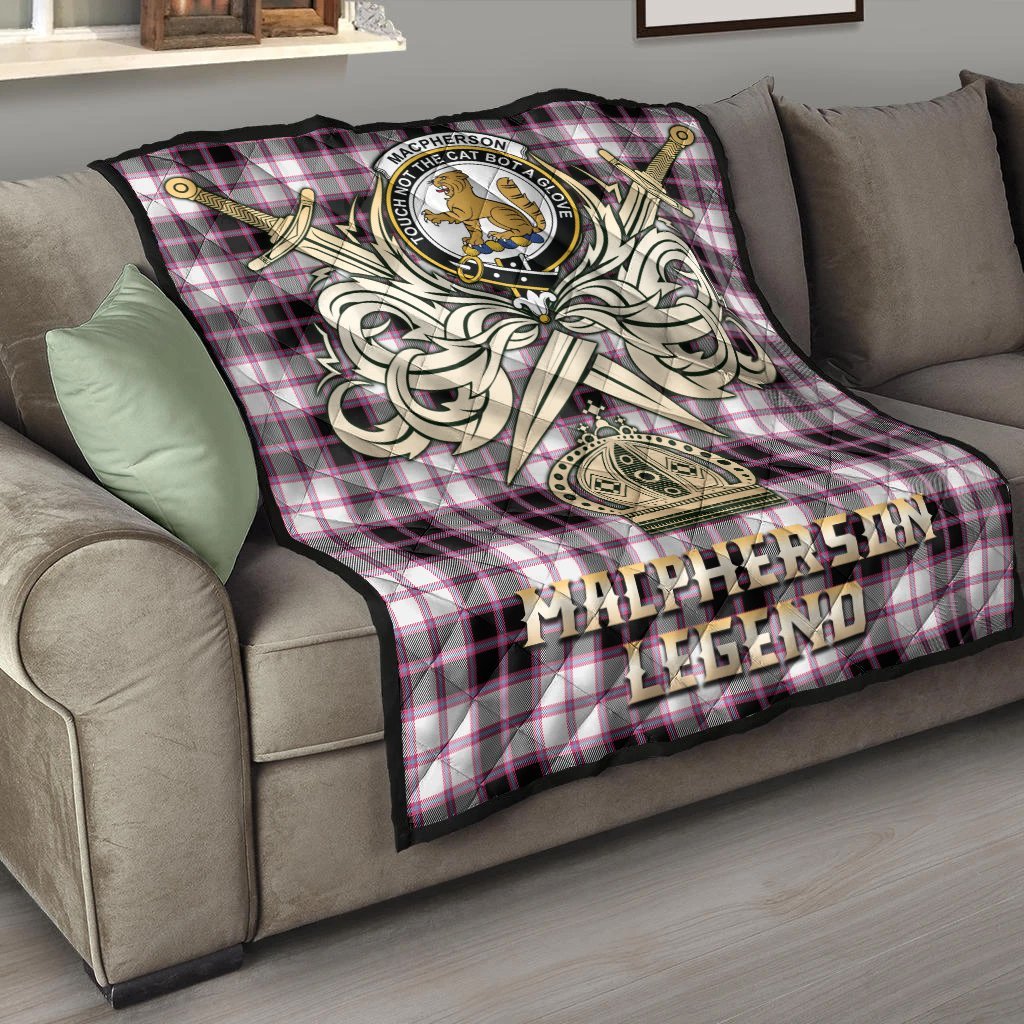 MacPherson Hunting Modern Tartan Crest Legend Gold Royal Premium Quilt