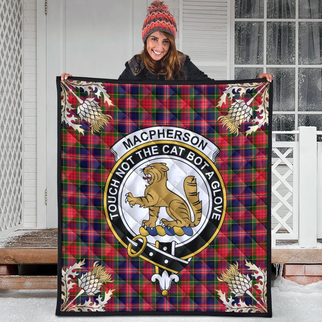 MacPherson Modern Tartan Crest Premium Quilt - Gold Thistle Style