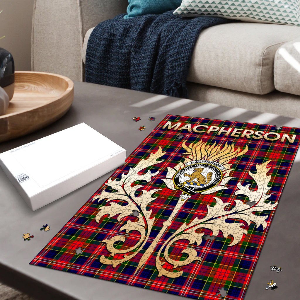 MacPherson Modern Tartan Crest Thistle Jigsaw Puzzles