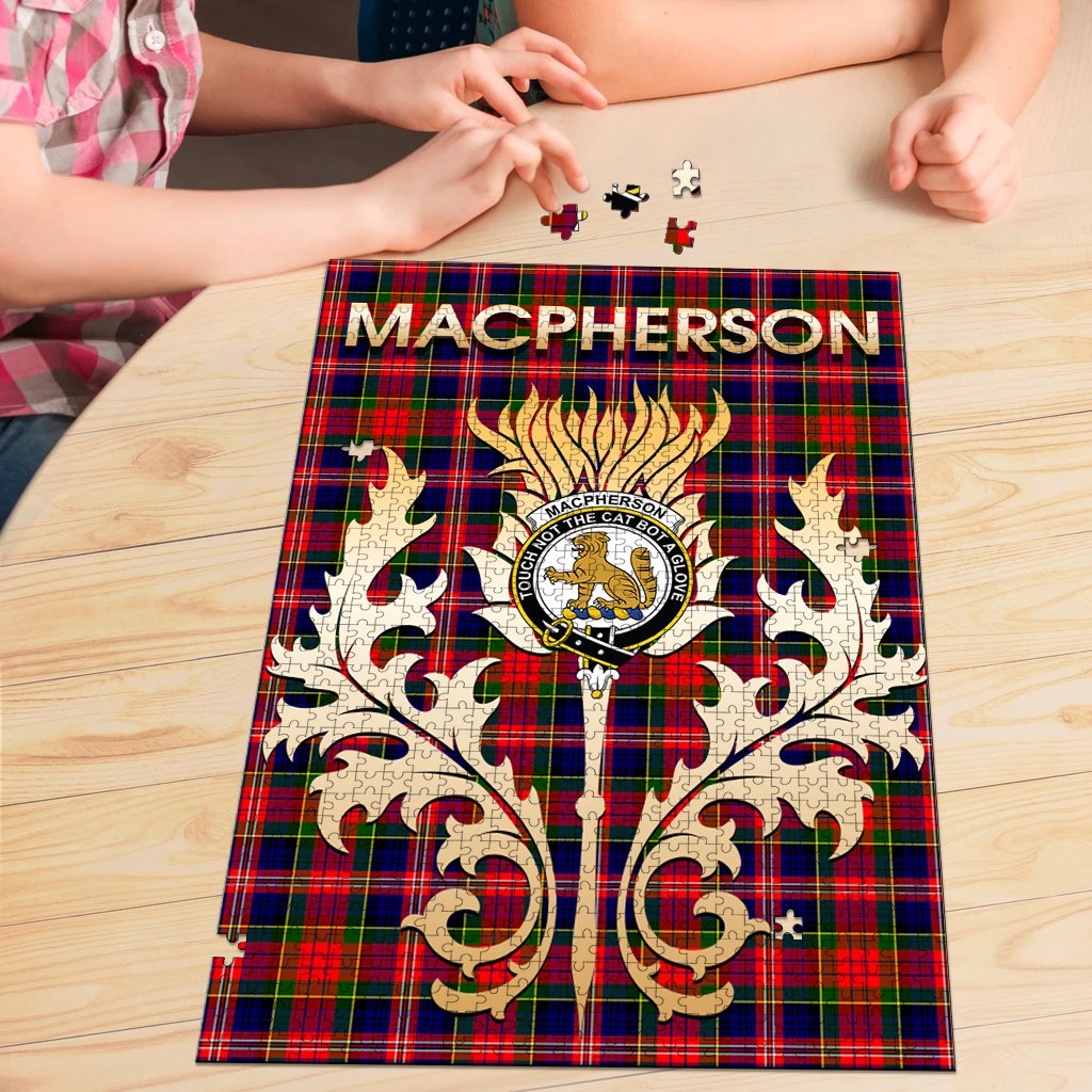 MacPherson Modern Tartan Crest Thistle Jigsaw Puzzles