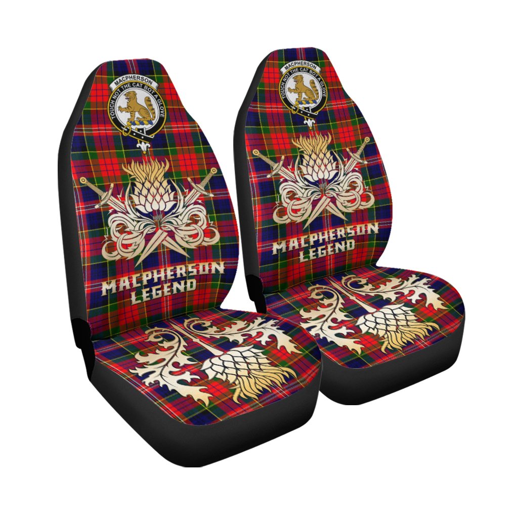 MacPherson Modern Tartan Crest Car Seat Cover - Gold Thistle Courage Symbol Style