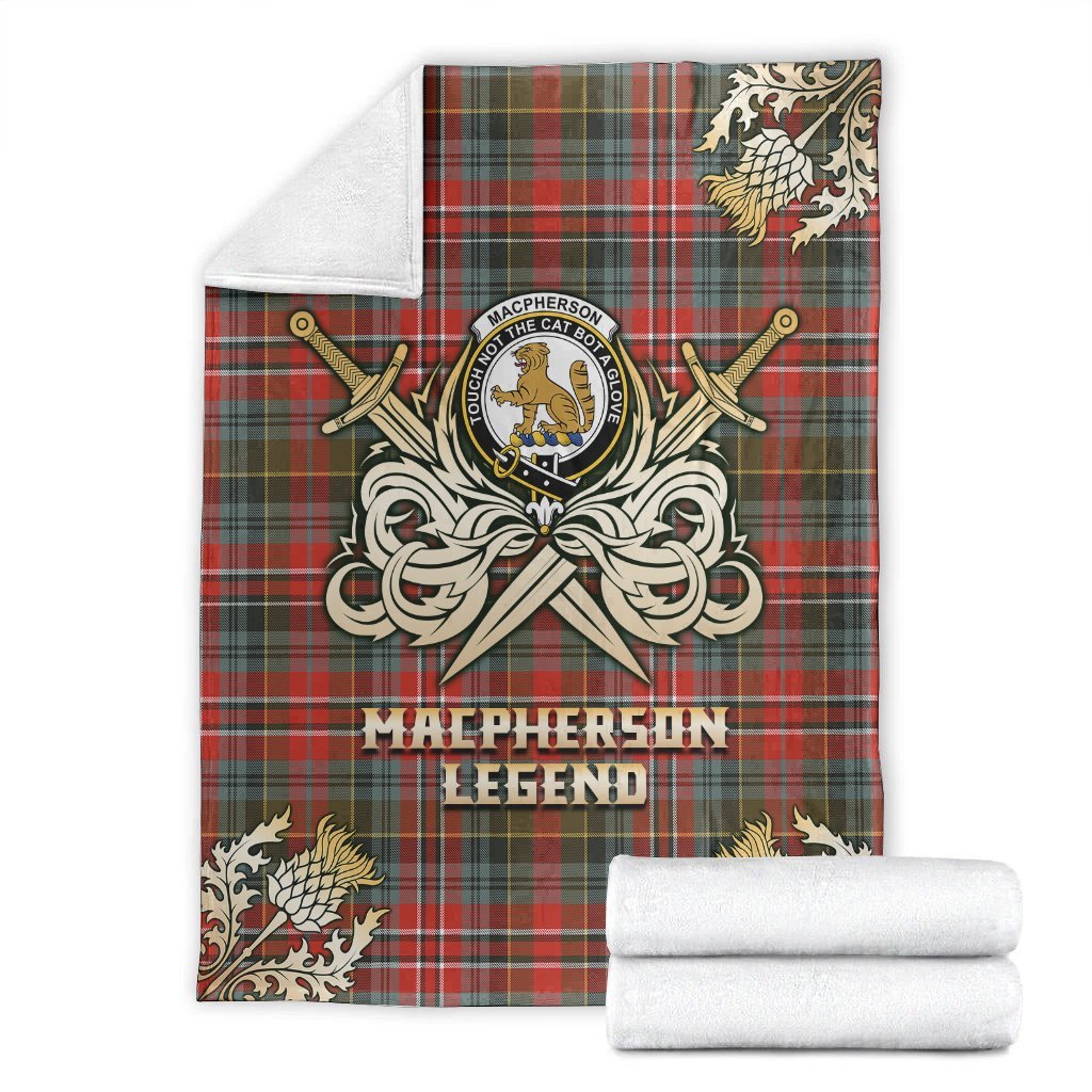 MacPherson Weathered Tartan Gold Courage Symbol Blanket