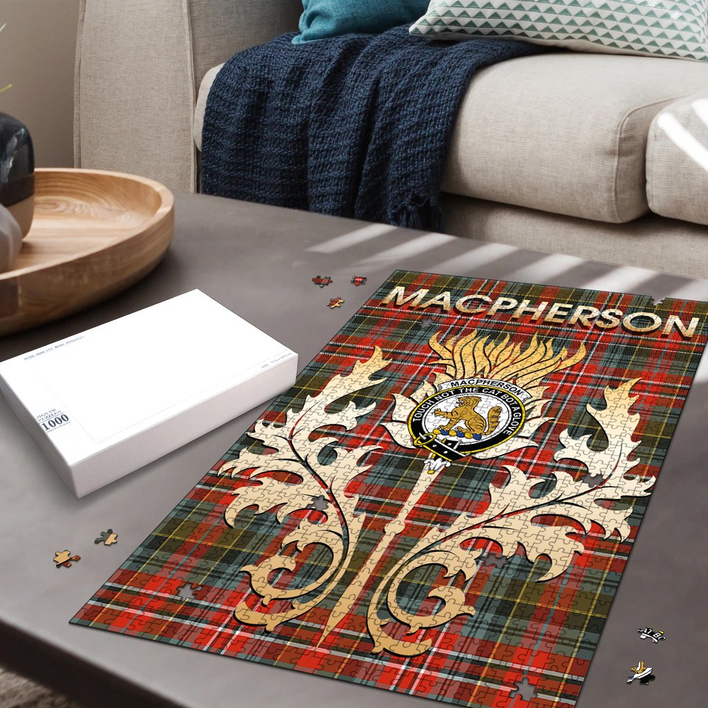 MacPherson Weathered Tartan Crest Thistle Jigsaw Puzzles