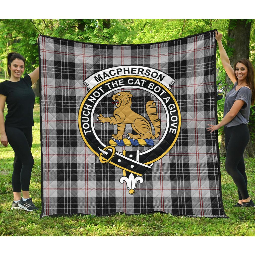 MacPherson of Cluny Black and White Tartan Crest Quilt