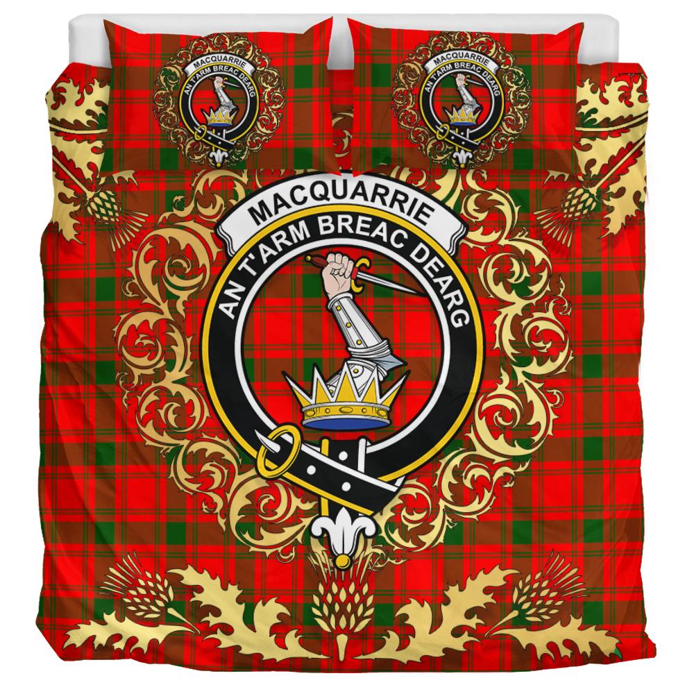 MacQuarrie Modern Tartan Crest Bedding Set - Golden Thistle Style