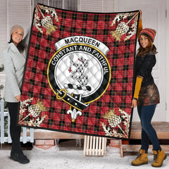 MacQueen Modern Tartan Crest Premium Quilt - Gold Thistle Style