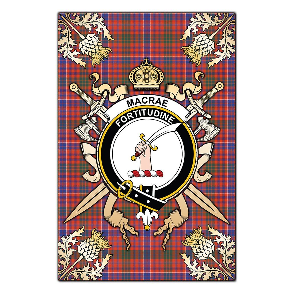 MacRae Ancient Tartan Crest Black Garden Flag - Gold Thistle Style
