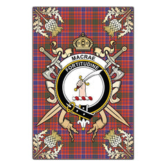 MacRae Ancient Tartan Crest Black Garden Flag - Gold Thistle Style
