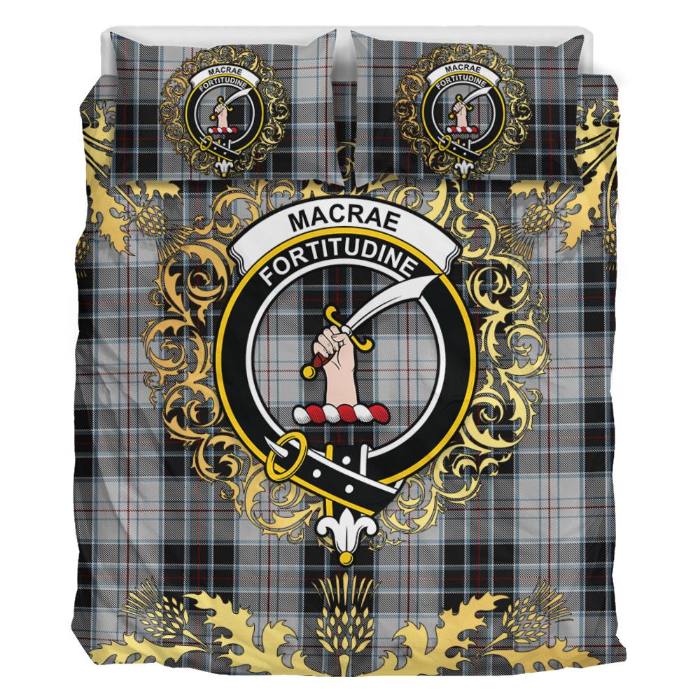 MacRae Dress Tartan Crest Bedding Set - Golden Thistle Style
