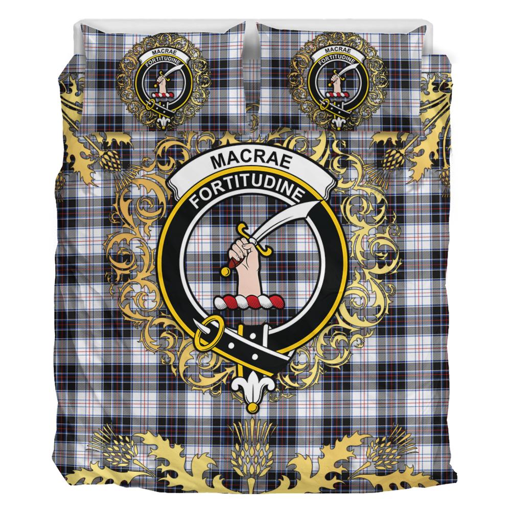 MacRae Dress Modern Tartan Crest Bedding Set - Golden Thistle Style