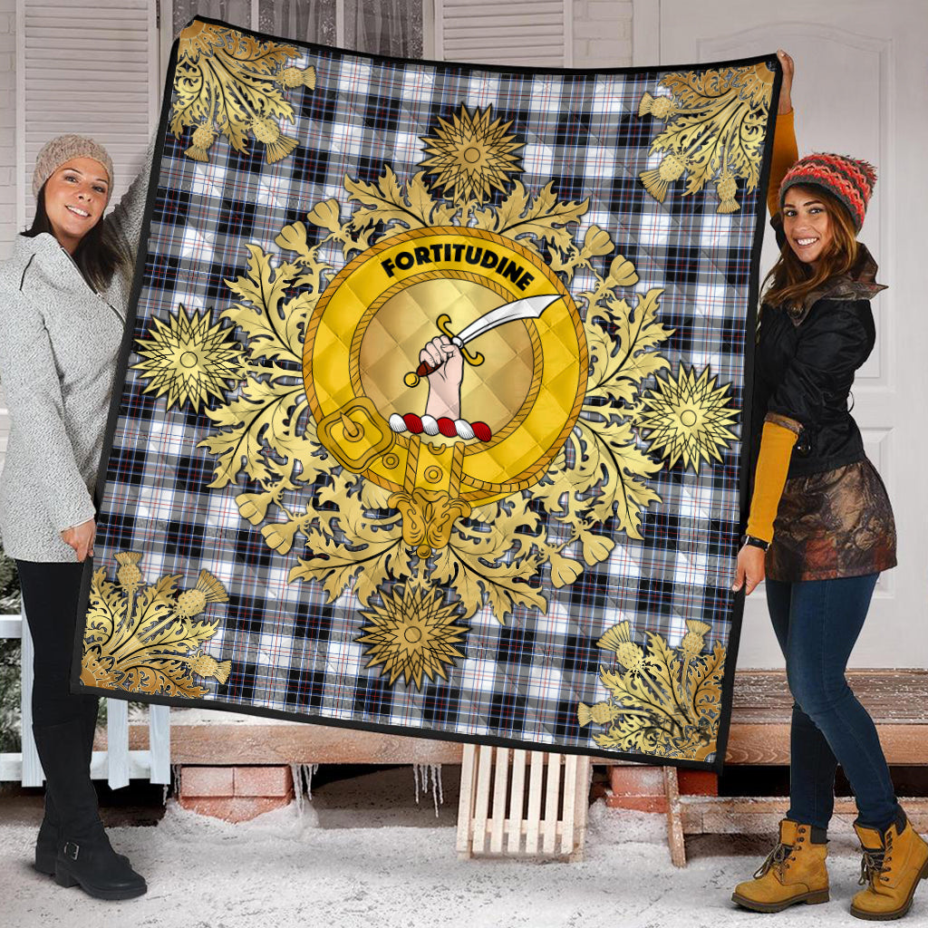 MacRae Dress Modern Tartan Crest Premium Quilt - Gold Thistle Style