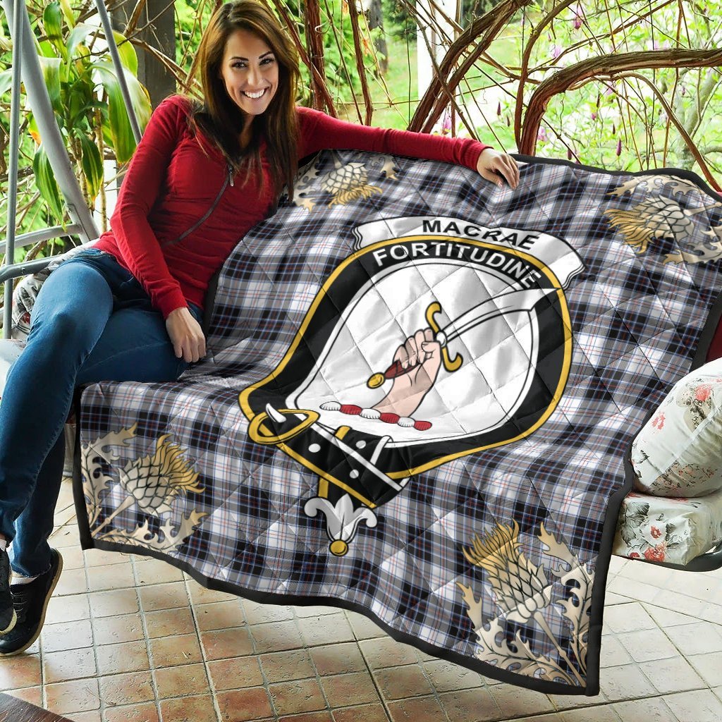 MacRae Dress Modern Tartan Crest Premium Quilt - Gold Thistle Style