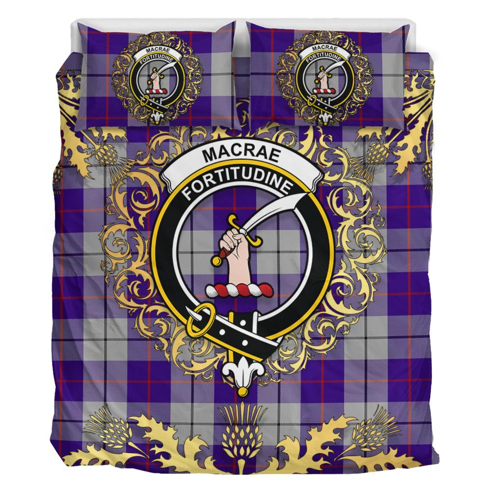 MacRae Dress Purple Tartan Crest Bedding Set - Golden Thistle Style