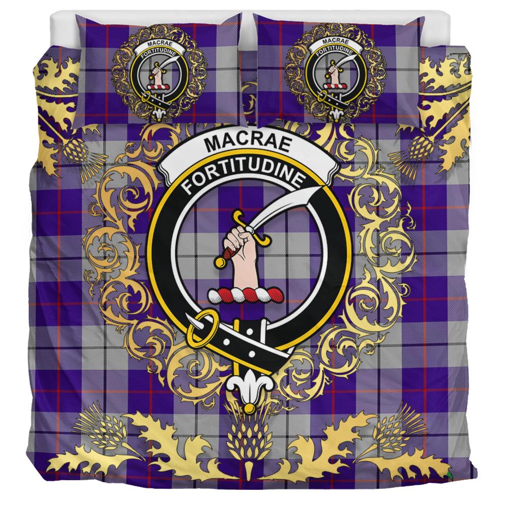 MacRae Dress Purple Tartan Crest Bedding Set - Golden Thistle Style