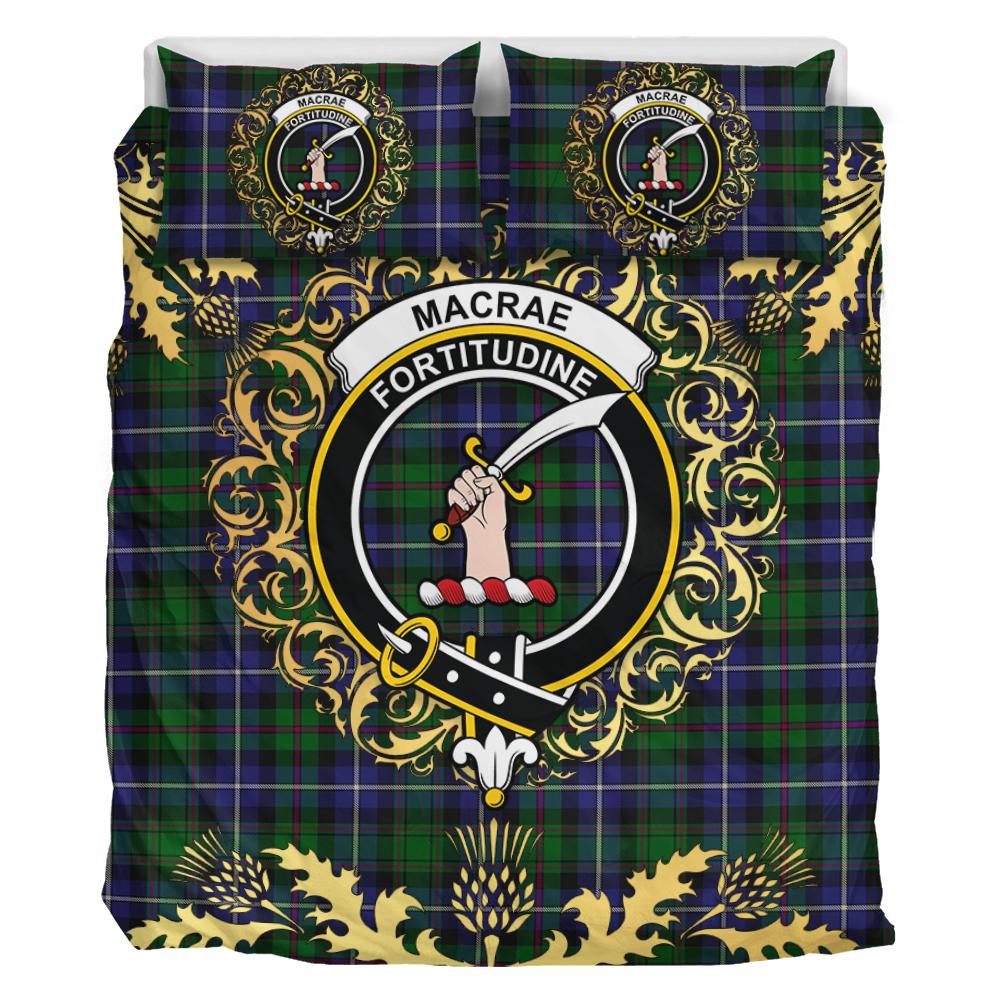 MacRae Hunting 02 Tartan Crest Bedding Set - Golden Thistle Style