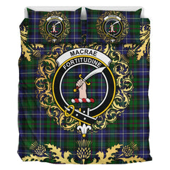 MacRae Hunting 02 Tartan Crest Bedding Set - Golden Thistle Style