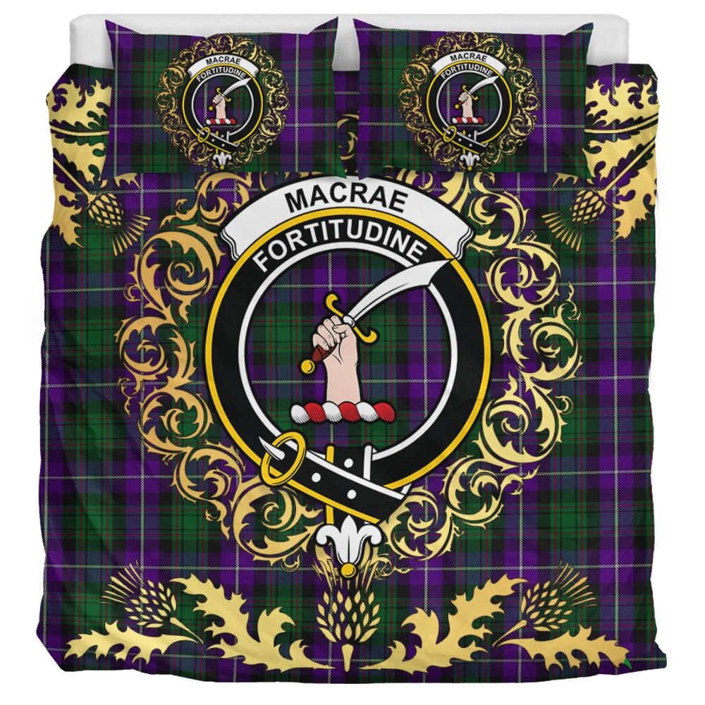 MacRae Hunting 03 Tartan Crest Bedding Set - Golden Thistle Style