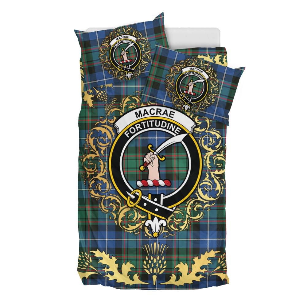 MacRae Hunting Ancient Tartan Crest Bedding Set - Golden Thistle Style