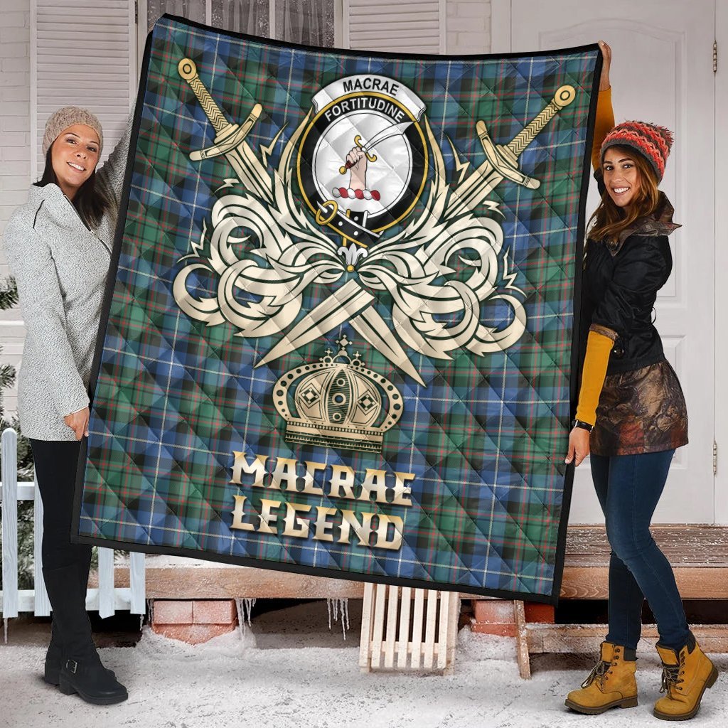 MacRae Hunting Ancient Tartan Crest Legend Gold Royal Premium Quilt