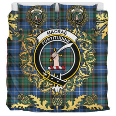 MacRae Hunting Ancient Tartan Crest Bedding Set - Golden Thistle Style