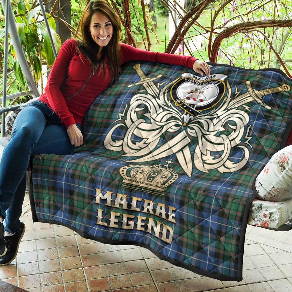 MacRae Hunting Ancient Tartan Crest Legend Gold Royal Premium Quilt
