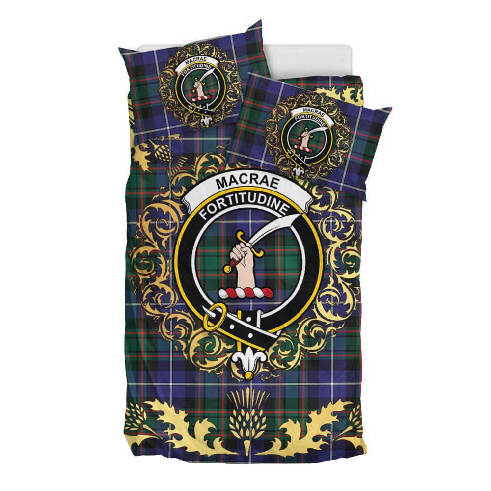 MacRae Hunting Modern Tartan Crest Bedding Set - Golden Thistle Style