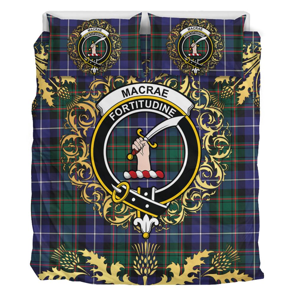 MacRae Hunting Modern Tartan Crest Bedding Set - Golden Thistle Style